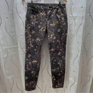 Cream Denim Skinny‎ Jeans Womens 30 Brown Floral Camo Print Excellent Stretch
